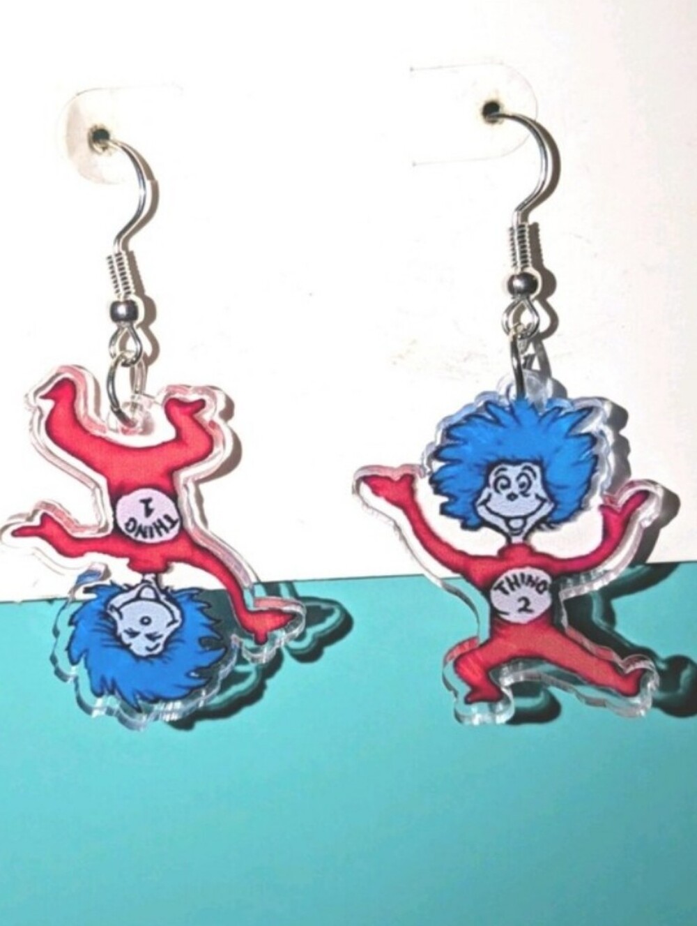Handmade Thing 1 & Thing 2 Earrings with Bright Blue Hair